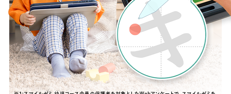続く工夫がいっぱい/
幼児が飽きずに
取り組める
学習設計
学習習慣が
ついた!
98.2%
X1
書く学びで
身につく
一人で
できた!
キ
キ
※1:スマイルゼミ 幼児コース会員の保護者を対象としたWebアンケートで、スマイルゼミを
始めて「学習習慣が身についたと感じる」 または 「どちらかというと、以前より学習するよ
うになった」と回答した方の割合。
集計期間:2025年8月8日 (金)~8月18日 (月) 有効回答数:341件
約2週間無料で
お試しできる!